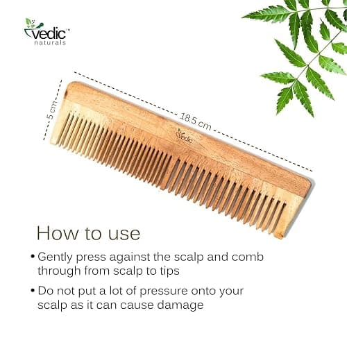 Vedic Naturals 100% Pure & Natural Neem Wood Comb | Promotes Hair Growth, Reduces Hair Fall & Control Dandruff | Wide & Thin Teeth thumbnail 5