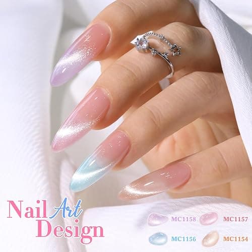 Double Rhythm 0.5 Oz Cat Eye Gel Polish with Magnet Same Color Same Bottle Holographic Glitter Shimmer Translucent Color Salon 15 ML Magnetic Nail Art (Purple-MC1158) thumbnail 10
