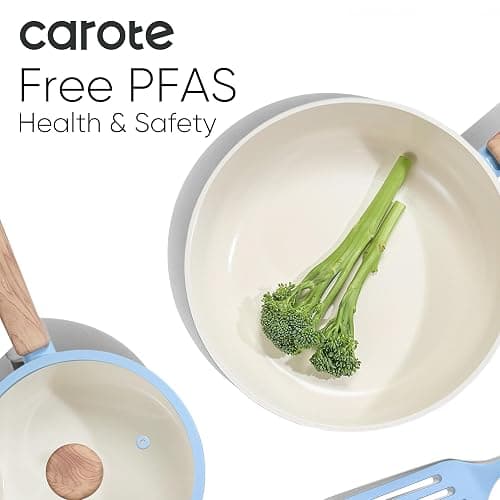 CAROTE 16pcs Ceramic Cookware Set, Pots and Pans Non Stick Kitchen Cookware Sets, Pots and Pans Set Cooking Set with Knife Set thumbnail 4