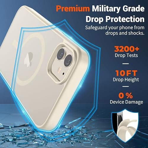 SUPFINE Magnetic for iPhone 12 Case/iPhone 12 Pro Case (Compatible with MagSafe) (Military Grade Drop Protection) Slim Translucent Matte Shockproof with Anti-Fingerprint Phone Case,Antique White thumbnail 3