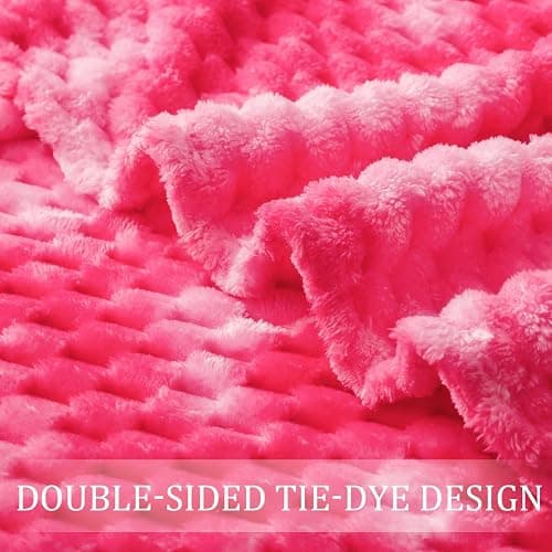 Exclusivo Mezcla Extra Large Soft Fleece Throw Blanket, 127x178 CM Stylish Jacquard Throw Blanket for Couch, Fuzzy Cozy Lightweight for All Season, Tie-dye Hot Pink thumbnail 7