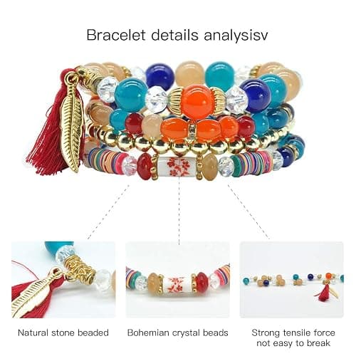 Bohemian Bracelet Sets for Women - 6 Sets Stackable Stretch Bracelets Multi-color Boho Jewelry for Women Hippie Bracelets Dainty Jewelry thumbnail 3
