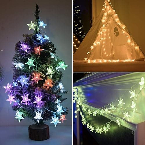 Minetom Star String Lights for Bedroom - 33 ft Plug-in Color Changing Star String Lights with Remote and Timer for Bedroom Tent Loft Bed Window Backyard Patio Porch Balcony Party Wedding, RGB thumbnail 8