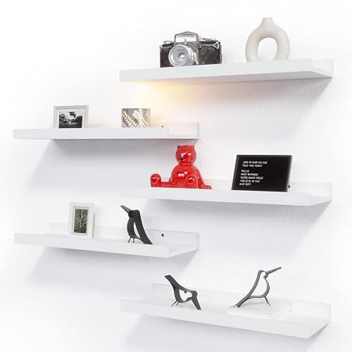 RICHER HOUSE 5 Set White Floating Shelves, Wall Mounted Shelves for Wall Decor, Modern Picture Ledge Shelf with Lip for Storage Nursery, Bedroom, Living Room, Bathroom - White - Image 1