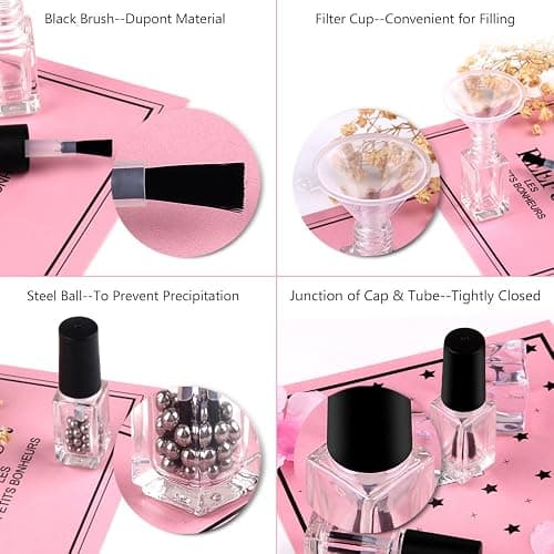 GTHER 20PCS 5ML Small Empty Nail Polish Glass Bottles with Brush Cap & Funnel & Mixing Balls for Nail Art Sample (Matte Black) thumbnail 5