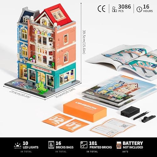 Lumibricks Toy-Store Lighting Building-Bricks Set – City Town Modular Townhouse Toy Shop Dollhouse LED Light Display Model 3086 Pcs Construction Kit for Adults and Teens thumbnail 2