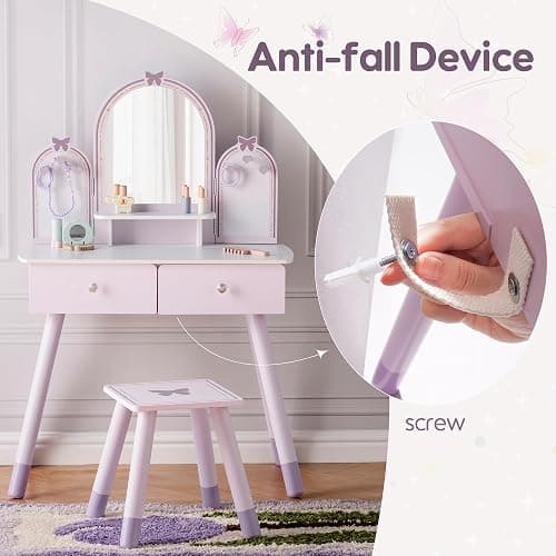 ROBUD Kids Vanity Table and Chair Set, Girls Vanity Set with Mirror, Pretend Play Kids Vanity, Makeup Dressing Table with Drawer and Accessories, Age 3+ (Purple) thumbnail 8