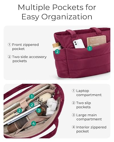 BAGSMART Tote Bag for Women, Lightweight Puffy Tote Bag with Compartments Shoulder Bag Handbag for Travel, Work, Gym thumbnail 4
