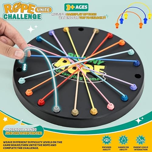 LWuuywa Brainy Knots Rope Untangling Puzzle Game, Educational Strategy Game with 10 Colorful Ropes and Convenient Storage Bag, Multiple Difficulty Levels for Adults Kids, Family Travel, Party (Black) thumbnail 3