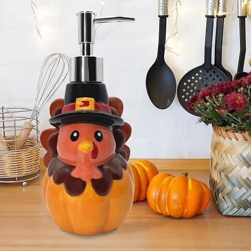 Thanksgiving Turkey Soap Dispenser, Thanksgiving Turkey Bathroom Decor Ceramic Soap Dispenser for Kitchen Countertop, Thanks Bathroom Decorations Refillable Hand Soap Dispenser with Pump Kitchen Decor thumbnail 8