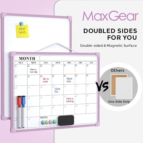 MaxGear Monthly Calendar Dry Erase Board for Wall, 16"x12" Small Hanging Double-Sided White Board, Portable Whiteboard for Planning, Drawing, Memo, to Do List, School, Home, Office, Purple Frame thumbnail 4