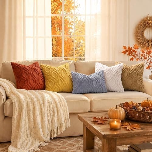 decorUhome Faux Fur Light Brown Khaki Throw Pillow Covers 18x18 Set of 2 | Plush Solid Fall Couch Pillow Covers, Accent Modern Farmhouse Neutral Decorative Soft Pillow Cases for Sofa Bed Living Room thumbnail 3