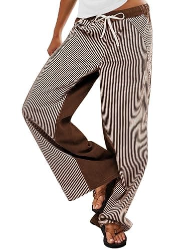 PEIHOT Low Rise Striped Pants for Women Pull On Drawstring Boho Wide Leg Jeans Trendy 2026 - Image 1