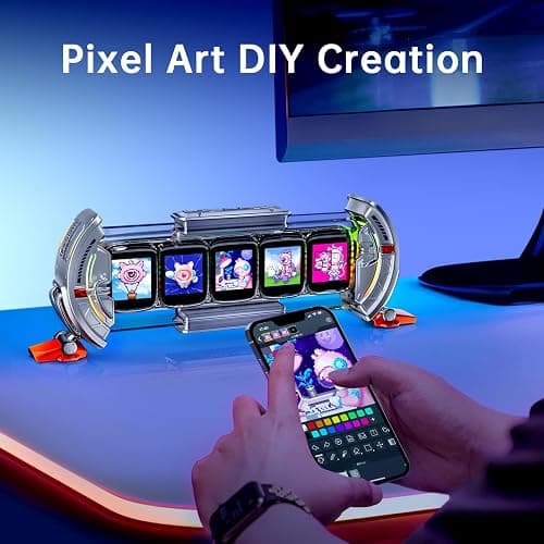 Divoom Times Gate - Cyberpunk Gaming Setup Digital Alarm Clock, Smart APP, WiFi Connect, RGB LED Display, Personalized Financial & Bitcoin Dashboard, Pixel Art for Gaming Room & Office Decor, Silver thumbnail 6