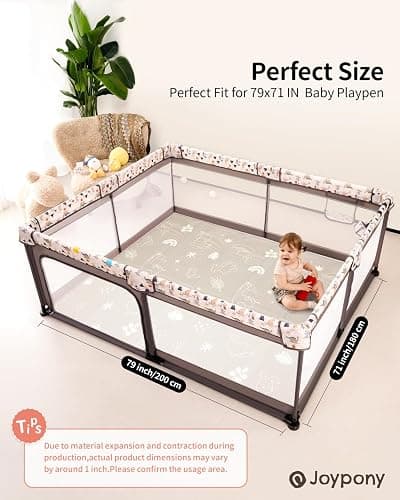 Joypony Baby Play Mat 79x 71 Inch, Extra Large Foldable Play Mats for Babies and Toddlers, Waterproof & Anti-Slip Portable Baby Floor Mat for Tummy Time, Non Toxic Foam Play Mat for Floor Travel Bag thumbnail 2