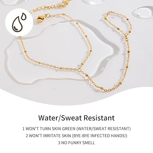 U UWorld 18K Gold Plated Hand Chain Bracelet for Women, Dainty Adjustable Finger Ring Bracelets Stainless Steel Non-Tarnish Trendy Summer Stackable Jewelry thumbnail 3