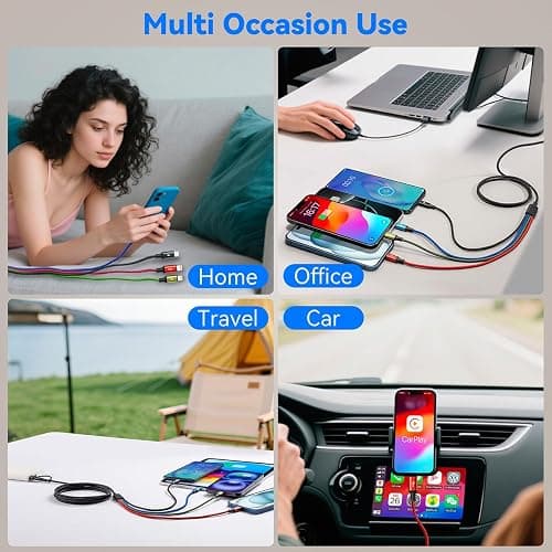 6 in 1 Multiple Charging Cable, 2Pack 6Ft Multi Chargers Cord for All Devices Braided USB A/C to Lightning/Type C/Micro USB Ports Universal Charger Cable for iPhone Series/Samsung/Tablets/PS and More thumbnail 8