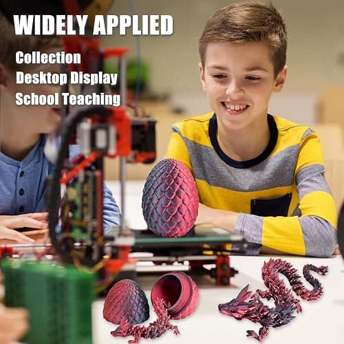 LOCYFENS 3D Printed Dragon Eggs with Dragon Inside, Articulated 3D Dragon Toys with 3D Dragon Eggs, Crystal Dragon Black Red thumbnail 5