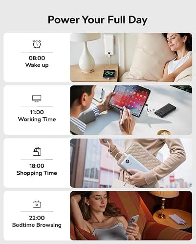 VEGER All in One Travel Portable Charger with Built-in AC Plug & Cables, 10000mAh Slim Power Bank Battery Pack, 15W Fast Charging Compatible with iPhone, Samsung, Android-White thumbnail 5