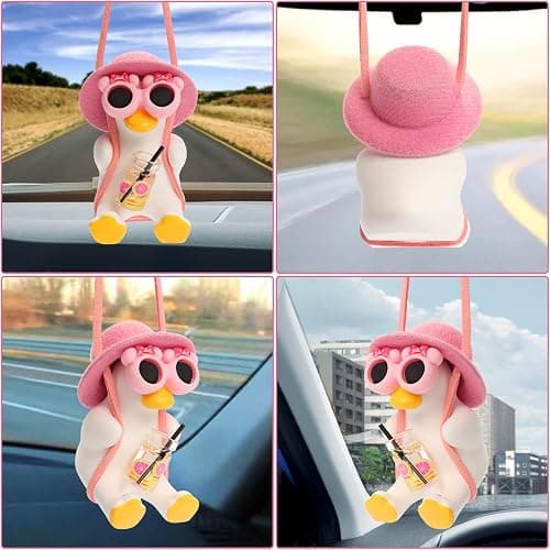 Swinging Duck Car Ornament, Cute Car Mirror Hanging Accessories Car Decorations Interior for Rear View Mirror (Pink) thumbnail 2