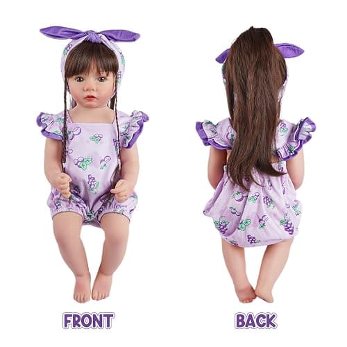 BABESIDE 2 Pcs Reborn Baby Doll Clothes Set for 17-22 Inch Babydolls, Fruit Pattern Baby Dolls Clothes Accessories with Headband for Realistic Babydoll Girl, Purple Grapes thumbnail 3