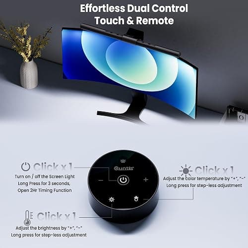 Quntis Wireless Monitor Light bar with Remote & Touch Control, 40cm PC Curved Computer Monitor Lamp Auto Stepless Dimming and Color Temperature, Eye Protect Desktop PC Screen Anti-Blue Light Bar thumbnail 3