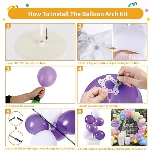 RUBFAC Balloon Arch Kit, 8ft Tall & 9ft Wide Adjustable Balloon Arch Frame Stand with 2 PVC Bases,2 Water Fillable Bags, 50pcs Balloon Clips for Wedding Party Baby Shower Supplies Christmas Decoration thumbnail 5