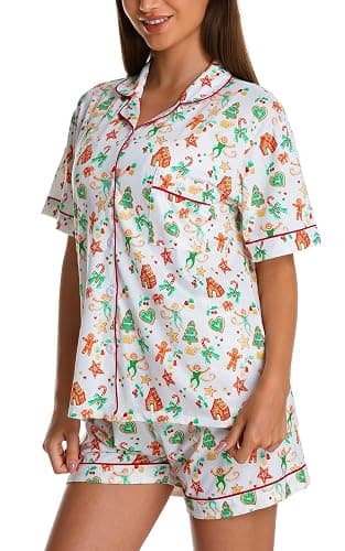 Womens Pajamas Set Button Down 2 Piece Cute Monkey Bunny Y2k Preppy Heart Pjs Sets Lounge Comfy Sleepwear thumbnail 5