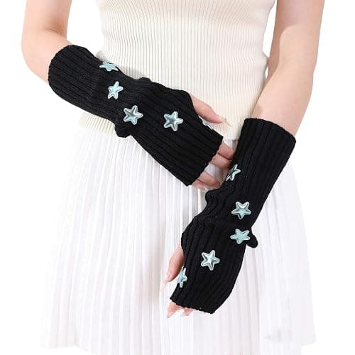 KANGDAWEI Star Arm Warmers Y2K, Goth Emo Fingerless Gloves Cute, Knitted Harajuku Lolita Arm Warmers for Women thumbnail 3