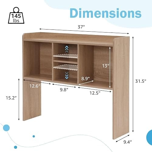 COBANA Desktop Bookshelf, Countertop Storage Hutch with 5 Shelves for Computer Desk, Desk Shelf for Top of Desk Organizer for Office Home Dorm, Wood - Wood thumbnail 2