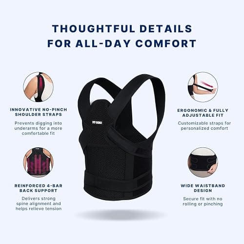 Fit Geno Posture Corrector for Women and Men - Adjustable Back Brace & Straightener for Scoliosis Hunchback Correction Back Pain Spine Corrector Back Support and Posture Trainer Large/X-Large thumbnail 4
