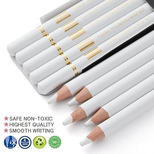 MARKART Professional White Charcoal Pencils Set, 5 Pieces | Sketch Highlight Charcoal Pencils for Drawing, Sketching, Shading, Blending, White Chalk Pencils for Beginners & Artists thumbnail 3