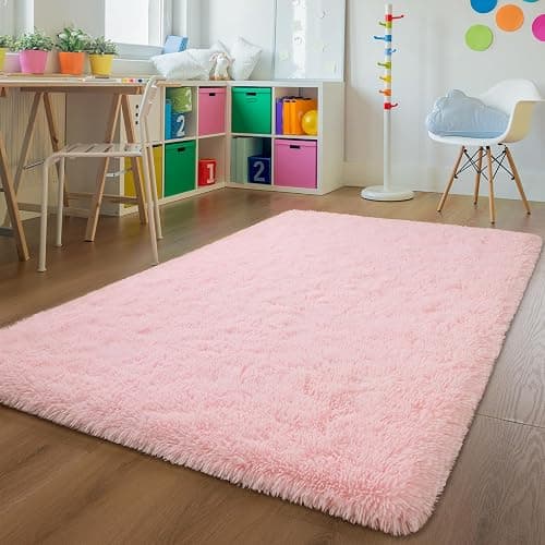 Andecor Soft Fluffy Bedroom Rugs, 4 x 6 Feet Indoor Shaggy Plush Area Rug for Boys Girls Kids Baby College Dorm Living Room Home Decor Floor Carpet, Pink thumbnail 2