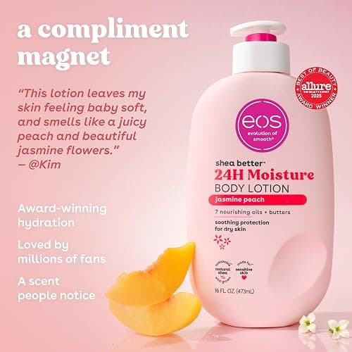 eos Shea Better Body Lotion Jasmine Peach, 24-Hour Moisture Skin Care, Lightweight & Non-Greasy, Natural Shea, Vegan, 16 fl oz thumbnail 4