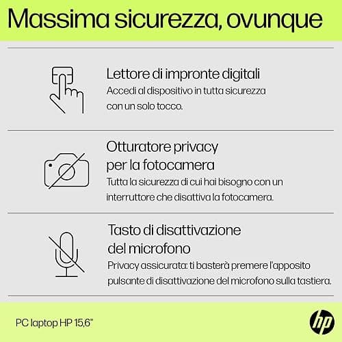 HP Laptop 15-fd0010sl, Intel N100, RAM 8GB DDR4, SSD 128GB UFS, Intel UHD, Display 15.6” HD SVA 250 Nits, Antiriflesso, Ultraslim, 720p TNR Privacy Cam, Windows 11 S, Grigio lavagna thumbnail 6