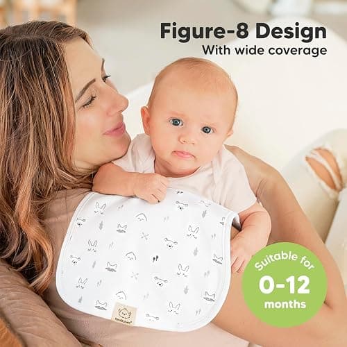 Organic Burp Cloths Baby Boy & Girl - 5-Pack Super Absorbent Cotton Burping Cloths for Babies, Soft & Plush Newborn Spit Up Rags, Infant Towels for Milk Spit Up, Unisex, Large 53cm x 25cm (Nordic) thumbnail 3