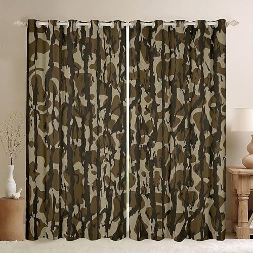 Feelyou Camouflage Window Curtain (2 Panels, 42 x 84 Inch) Kids Camo Window Treatments for Boys Girls Teens Military Style 30%-50% Blackout Shades Soft Microfiber Army Green Room Decor - Image 1