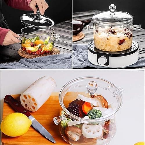 Glass Cooking Pot - 2L/67oz Glass Saucepan Heat-Resistant | Borosilicate Glass Handmade Cookware Set stovetop Pot - Safe for Pasta Noodle, Soup, Milk, Tea,salad thumbnail 6