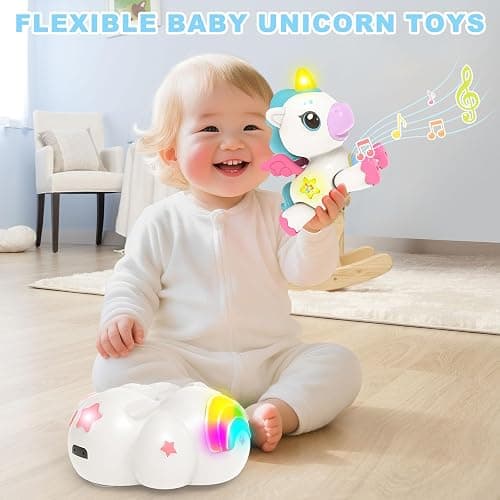 Musical Unicorn Toys for 6 to 12 Months - Baby Crawling Toy with Light-up for 1+ Year Old Girl Boy,Infant Tummy Time Sensory Development Toys with ABC/123 Modes,Birthday Gift 1 Year Old Boys & Girls thumbnail 4