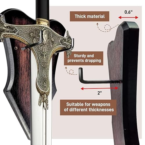 FLURSAILE Sword Plaque Wall Mount Vertical Display Holder Adjustable Stand for Bow Medieval Dagger Axe (1pcs Medium Brown) thumbnail 4