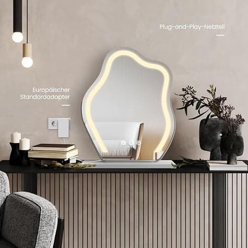 EMKE Hollywood Spiegel mit Beleuchtung, 3 Lichtfarben dimmbar, Schminkspiegel mit Beleuchtung, Schminktischspiegel mit Touch, 360 Grad Drehbar, asymmetrischer Spiegel 58x45cm (Weiß) thumbnail 6