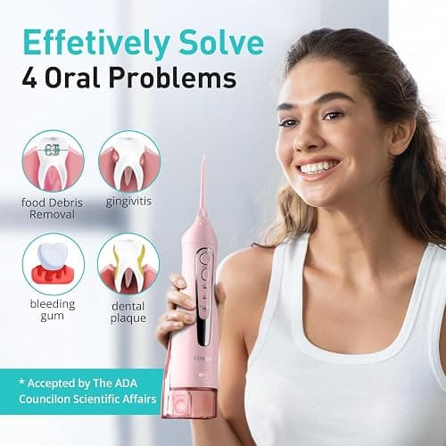 COSLUS ADA Accepted Water Dental Flosser Teeth Pick C20: Portable Cordless Oral Irrigator 300ML Rechargeable Travel Irrigation Cleaner IPX7 Waterproof Electric Flossing Machine, Professional Set Pink thumbnail 7