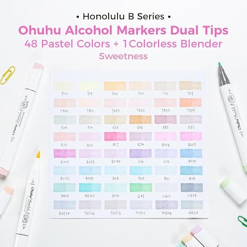 Ohuhu Alcohol Markers 48 Pastel Colors Brush& Fine Sweetness for Coloring | AP Certified Refillable Art Marker, Dual Tips Alcohol-based for Artist Beginner Adult Drawing Illustration Sketch, Honolulu B thumbnail 5
