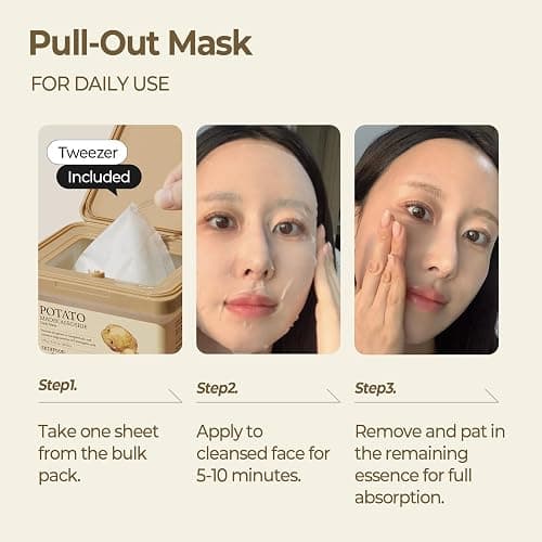 SKINFOOD Potato Madecassoside Daily Sheet Mask, Korean 5-Minute Quick Skincare Hack, Soothing & Skin Barrier Face Mask for Damaged Skin, Bulk Pack (30EA) thumbnail 5