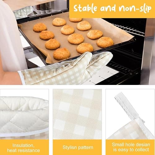 Patelai 7 Pcs Buffalo Check Dish Towels Pot Holders Oven Mitts Set Cotton Plaid Kitchen Dish Towels Non-Slip Heat Resistant Oven Mitts and Pot Holders for Cooking Baking (Light Yellow with White) thumbnail 5