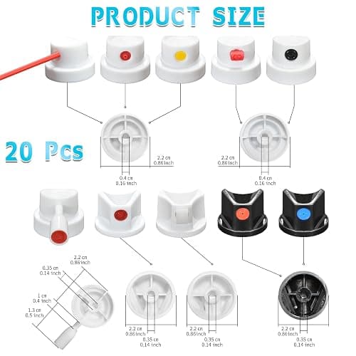 Spray Can Nozzle for Graffiti, 20 Assorted Caps & Tips, Auto, DIY Projects | Spray Paint Nozzle Kit with durable ABS & seals, saves paint, prevents clogs, fits most spray cans for graffiti & DIY thumbnail 2