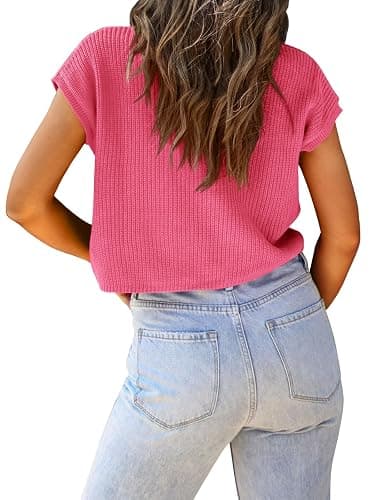 LCXWFE Womens Summer Cropped Sweater Vest Trendy Cap Sleeve Crop Tops Crew Neck Loose Knit Tank Top thumbnail 4