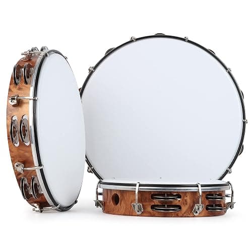 MUSCELL Tambourine for Adults,Hand Held Plastic Tambourines Drum Double Row Metal Jingles Musical Instrument-10" thumbnail 6