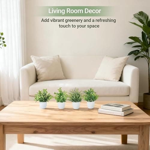 Mkono 4 Packs Fake Plants Small Artificial Potted Plant Home Decor Indoor | White, Realistic Look, Mini Size Decorative Plants for Shelf Bathroom Counter Bedroom Office Desk Table Living Room Kitchen thumbnail 5