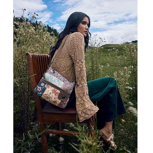 Myra Bag Patchwork Purse - Canvas Purse for Women with Real Leather Strap, Fabric Patchwork Bag for Casual Wear, Boho Style thumbnail 2